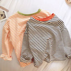 Boys and Girls T-shirt Long Sleeved Children's Base Shirt Spring and Autumn Pure Cotton Casual Versatile Striped Baby Top