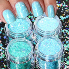 Holographic Glitter set 4 different shines Nail Sequins 10 grams each jar Holographic Cosmetic Festival Chunky Glitters Sequins