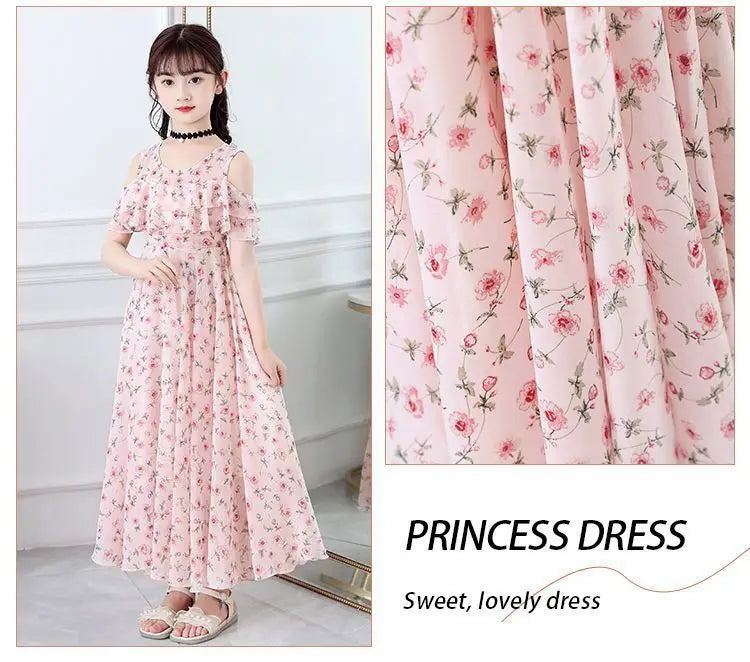 2025 fashion new Summer Teenager Girl Princess Kids Dresses Sleeveless Floral Vestidos Clothes mesh costume 6 8 9 10 12 14 Year