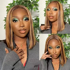 100% Human Hair Wigs 13x4 Lace Human Hair Lace Frontal Wig Ready Wear Bob Wigs 220Density For Black Women 4/27 Color Gold