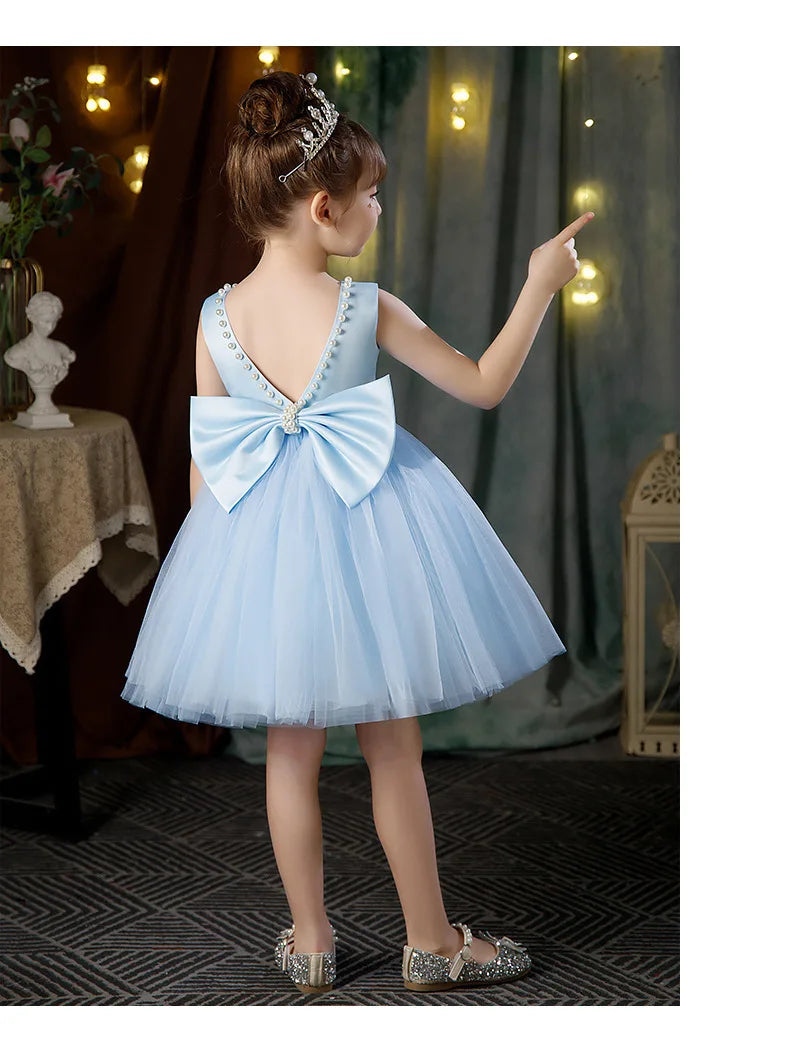 2-10 Years Girls Princess Dress Summer Tulle Big Bow Girls Wedding Dress Piano Performance Costume Host Costume New Kids Clothes