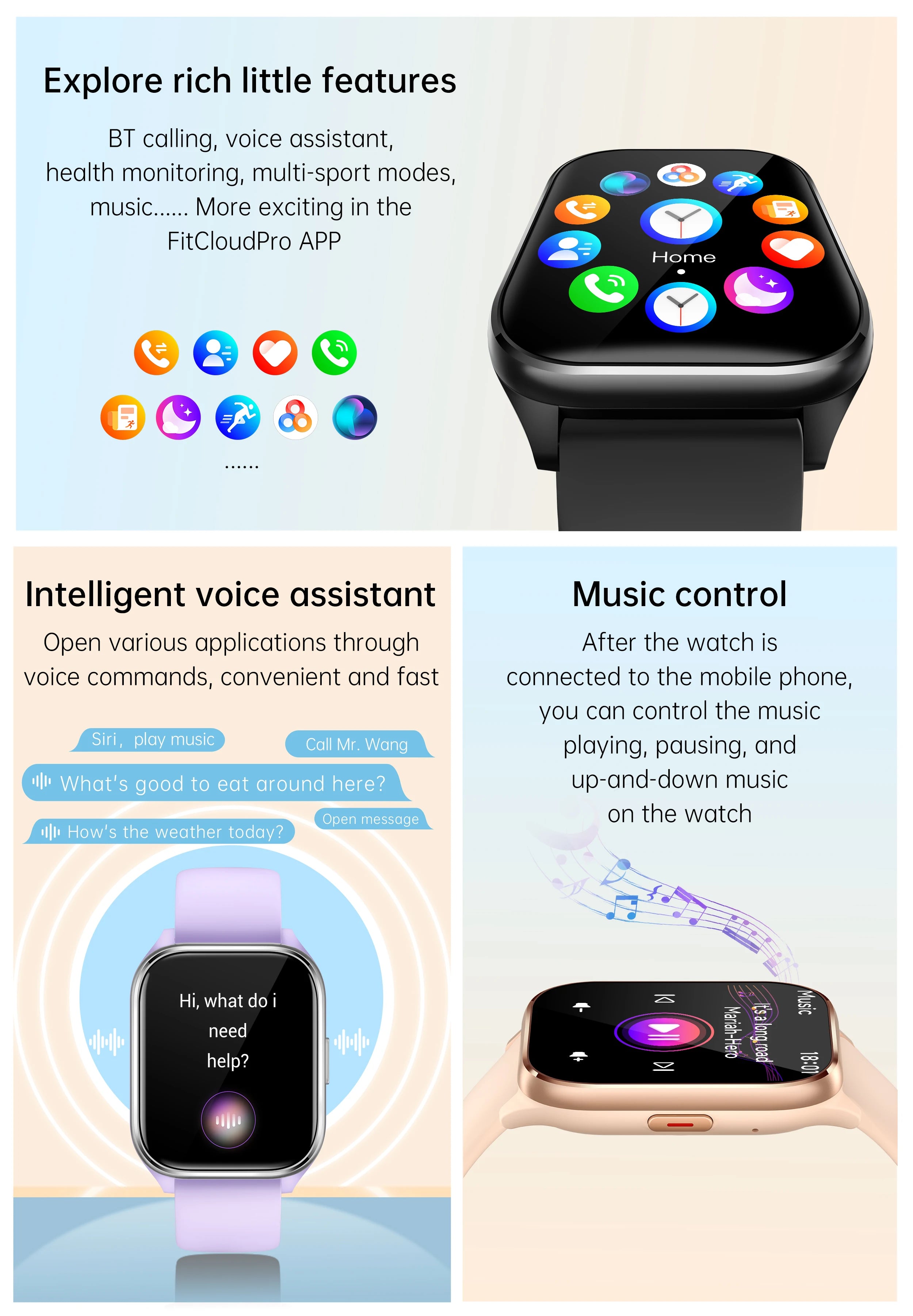 Smart Watch Hebrew Language 1.85inch Full Touch Screen Make/Answer Phone Calls Notification Reminder Smartwatch For Android IOS