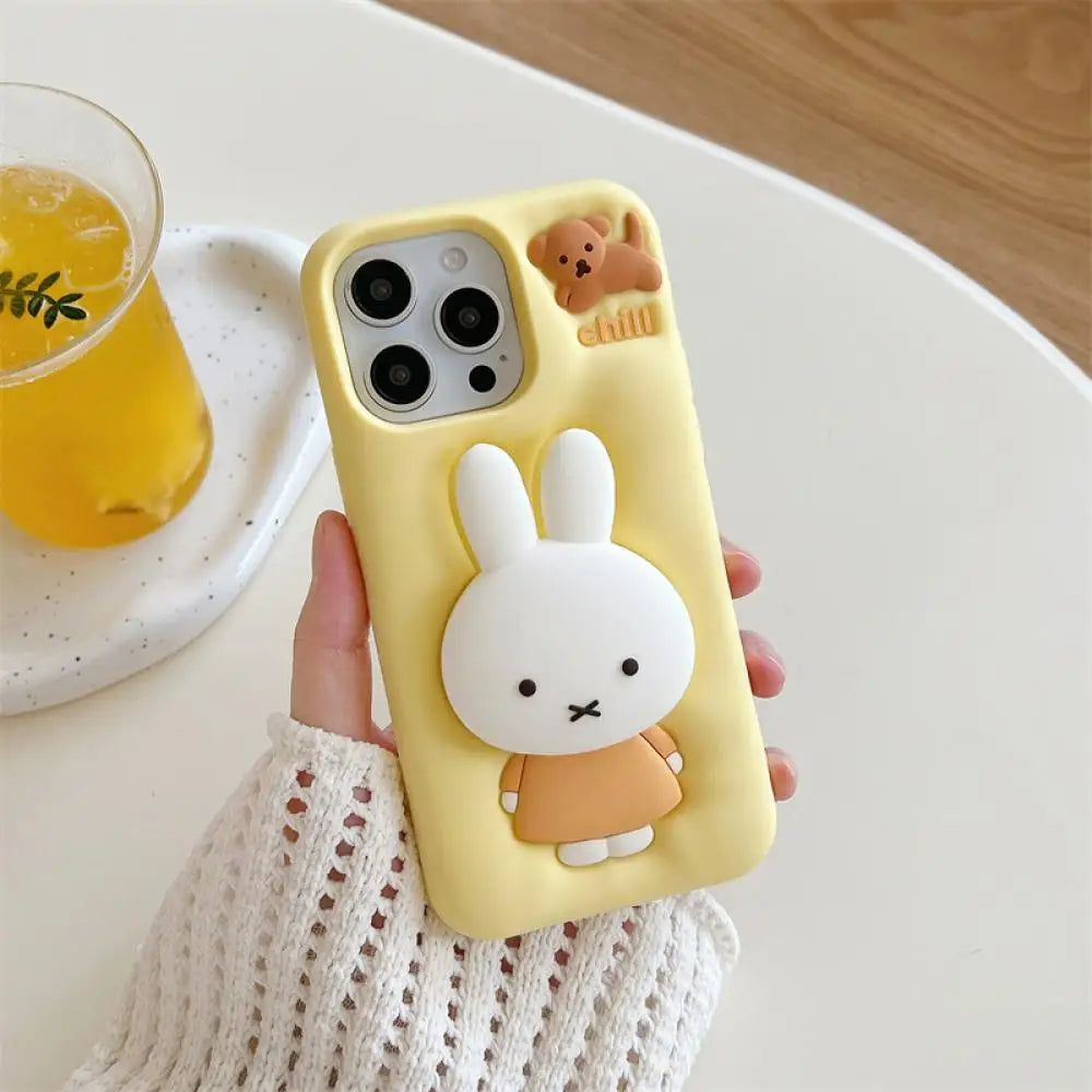 Miffy phone case suitable for iPhone 13-16promax soft silicone shock-absorbing three-dimensional cartoon protective case