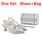 Shoe and Bags for Women Nigeria Party Women Nigerian Italian Shoes and Bags Set with Rhinestone Elegant Woman Heeled Pumps