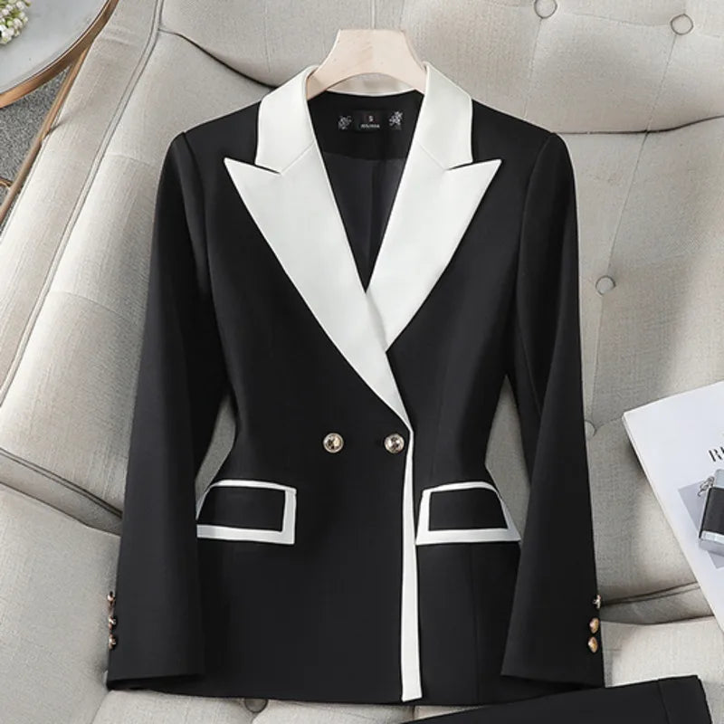 XFPV Office Lady Women Long Sleeves Blazer 2025 Autumn New Contrast Color Double Breasted Notched Loose Blazers Coat Autumn New