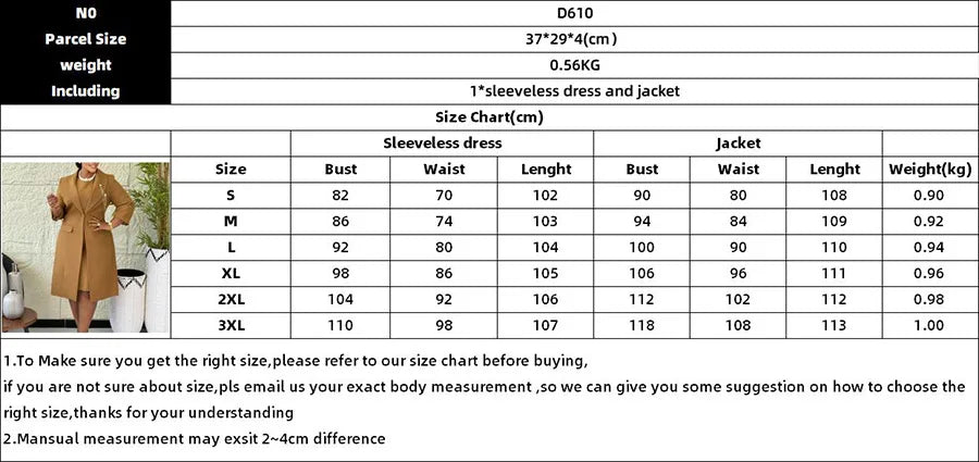Office Ladies Elegant Two Piece Set Blazer Coat Chest Chain O Neck Sleeveless Inner Dress Classy Slim Church Formal Work Wear