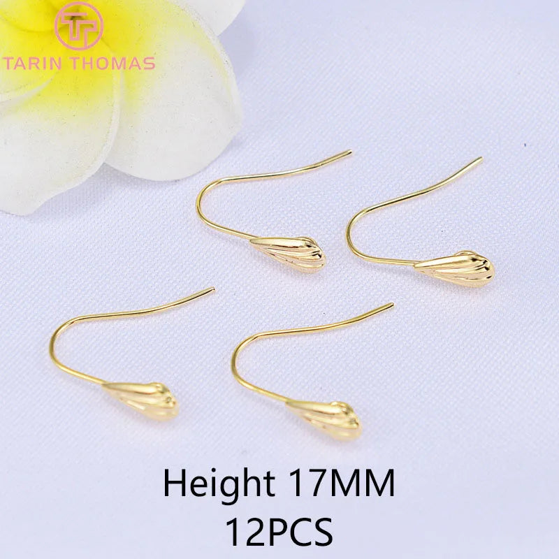 (1941) 20MM 24K Gold Color Plated Carved Earring Hook Jewerly Making Diy Jewelry Findings Accessories