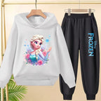 kids Kawaii Elsa Anima Film Pink Hoodies Boys Girls Casual Sweatshirt+Pants 3-12 Years Fashion Top Tracksuit Frozen Set Clothing
