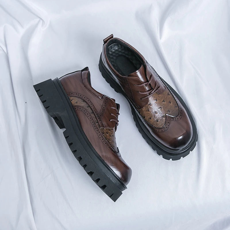 Fashion Patent Leather Men's Formal Shoes Comfortable Platform Luxury Genuine Leather New Elegant Man Wedding Social Derby Shoes