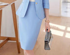 Yitimuceng Elegant Blazer for Women Office Fashion Three Quarters Suits Solid Single Breasted 2025 New All Seasons Skirt Suits