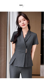 Summer Fabric Professional Women Business Suit with Pants and Jackets Coat Pantsuits Blazers Ladies Work Wear Trousers Set