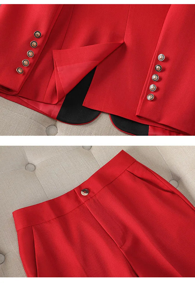 Fashion Red Black Beige Women Pant Suit 2 Piece Set Office Ladies Female Business Work Wear Formal Blazer Jacket And Trouser