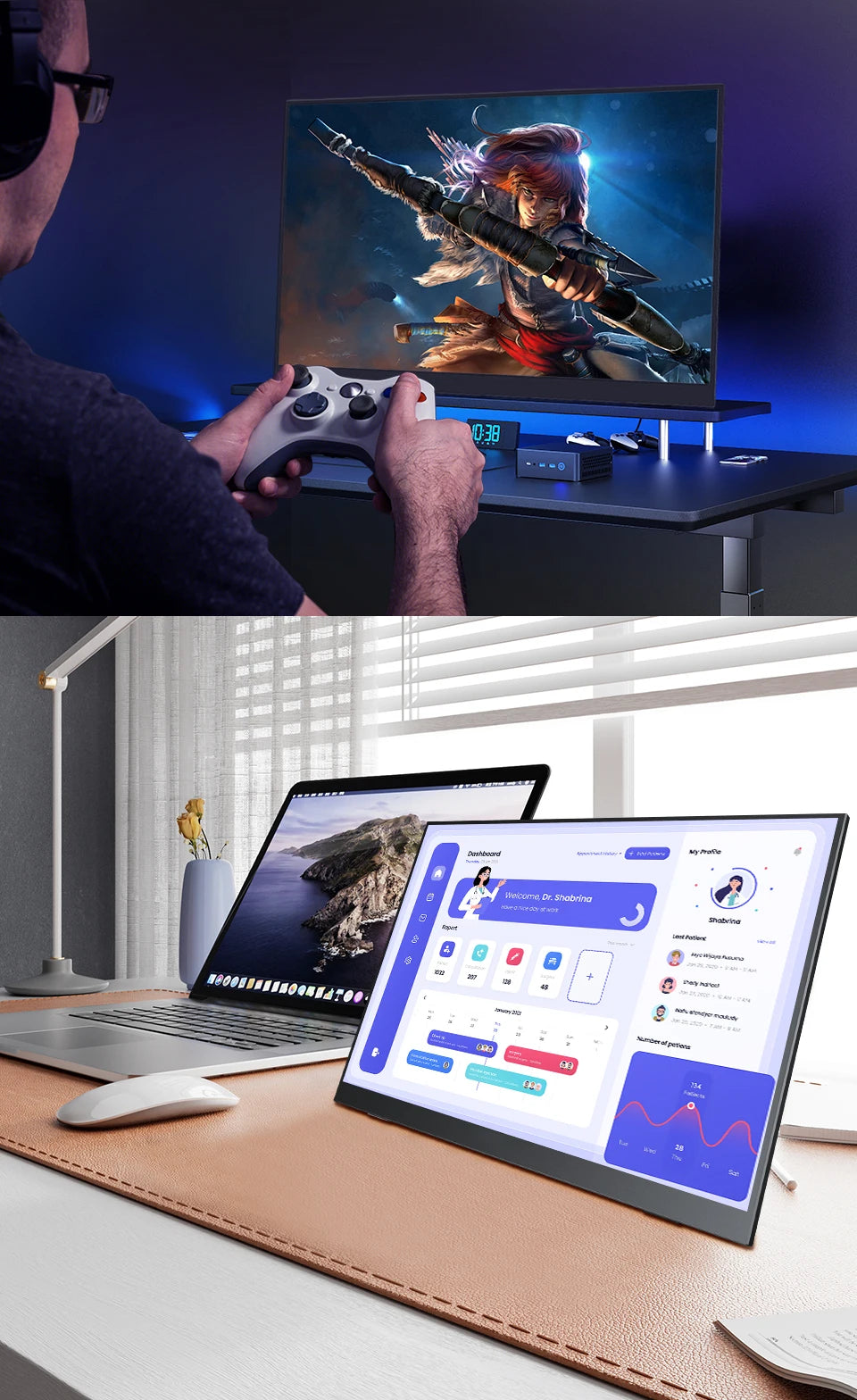 14" Full HD Portable Monitor 100%SRGB 16:10 for Suitable for laptop expansion dual screen solution for Enhanced Productivity