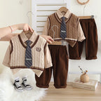 Children Boy Clothes Sets Autumn High Quality Fashion Knitted Vest Shirt+Pants 3pc Suits Kids Boys College Style Casual Clothing