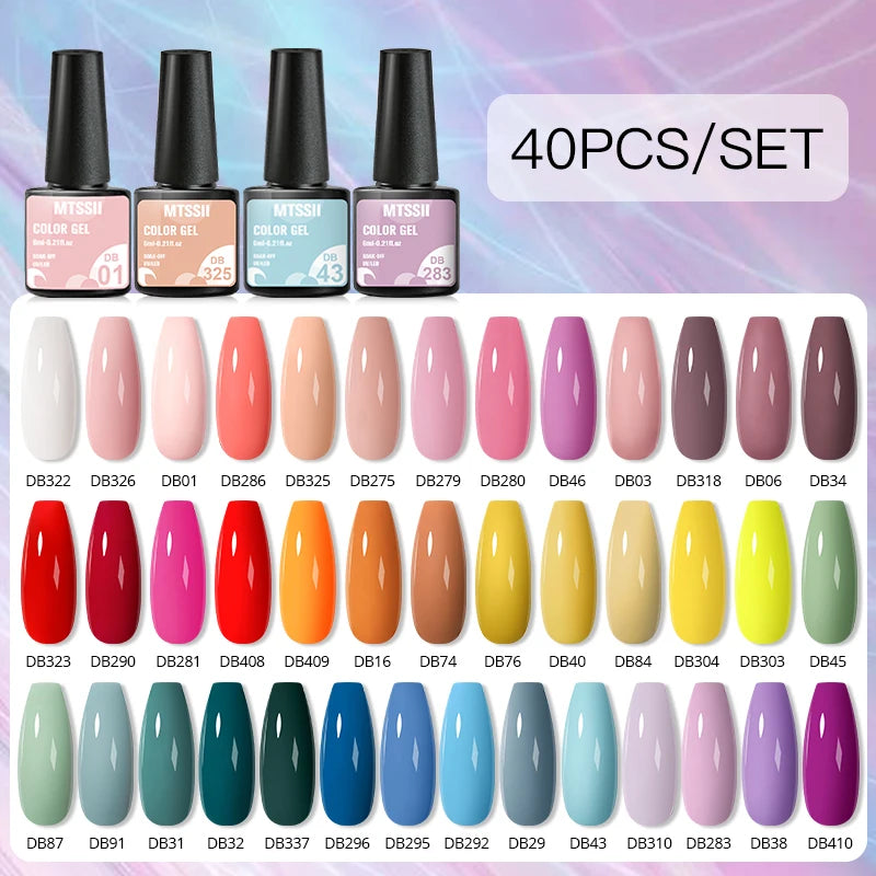 Mtssii 20/40/60Pcs Nail Gel Polish Set Kit Nude Pink Glitter Nail Art UV Gel Manicure Set Vernis Semi Permanent Base Top Coat
