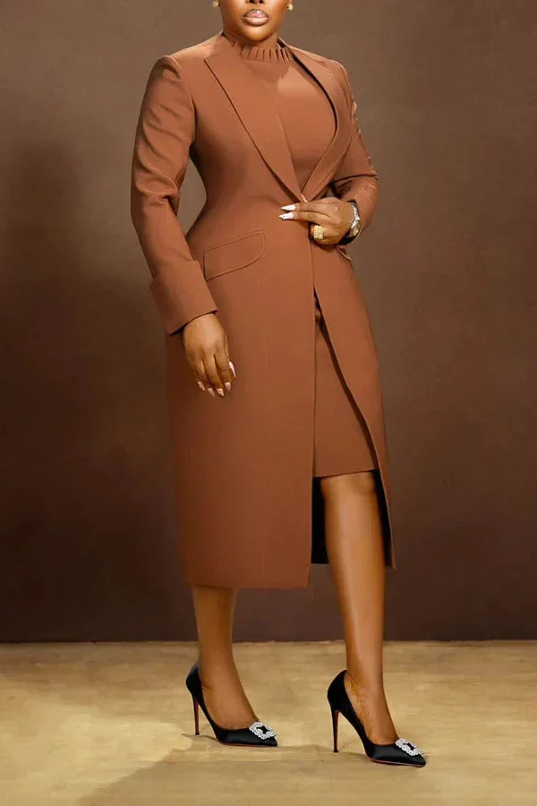 Women's Set Full Sleeve Long Blazer Coat+ Long Dress Suit  Winter Streetwear Two 2 Piece Set Africa OL Work Outfits