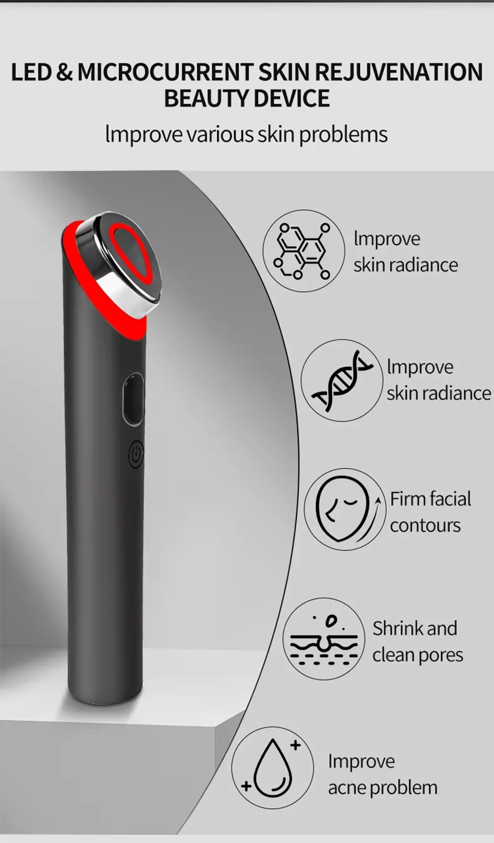 Booster Pro LED Facial Light Therapy 7 Colors Eye Beauty Wand Red Light Eye Massager For Skincare & Blue Rejuvenation Tool