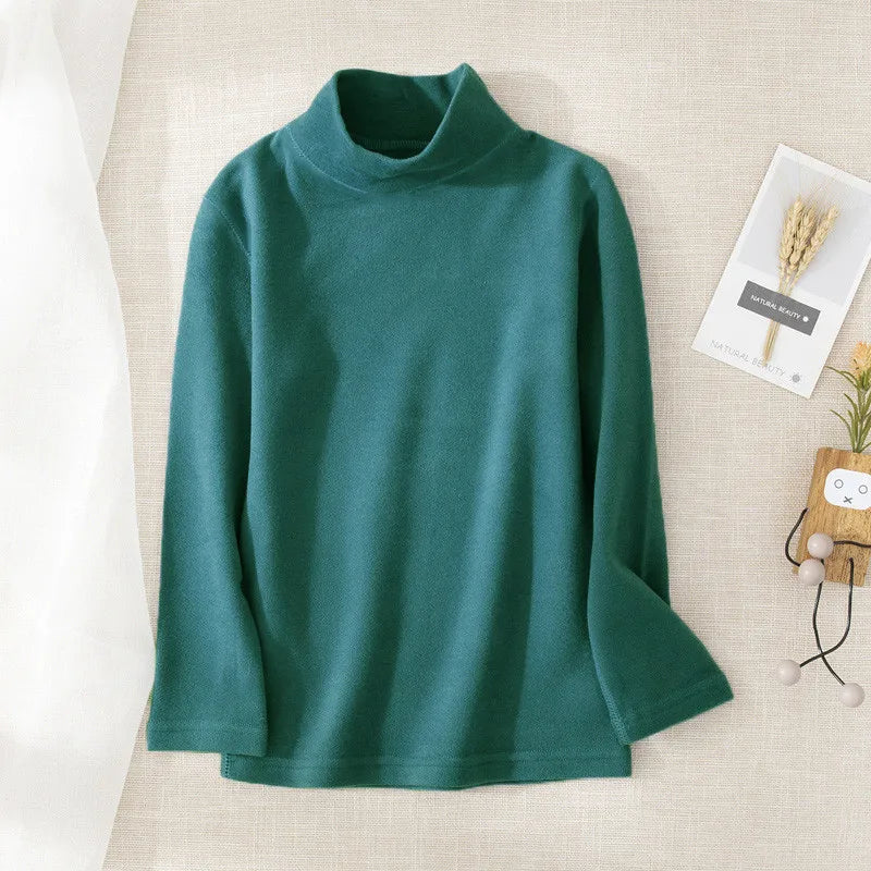 Children Half High Collar German Velvet Base Shirt  Autumn Winter Inner Wear Top Kid's Clothing Warmth Long Sleeves T-shirt
