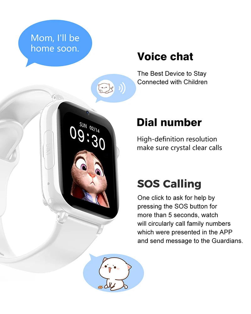 4G SIM Card Smart Watch Kid Smartwatch SOS GPS Location Video Phone Call Watch Children Boy Student Girl Waterproof Smart Watch