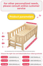 Solid Wood Children's Bed, Boy's Single Bed, with Guardrail, Girl's Princess Bed, Widened and Connected, Customizable