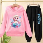 kids Kawaii Elsa Anima Film Pink Hoodies Boys Girls Casual Sweatshirt+Pants 3-12 Years Fashion Top Tracksuit Frozen Set Clothing