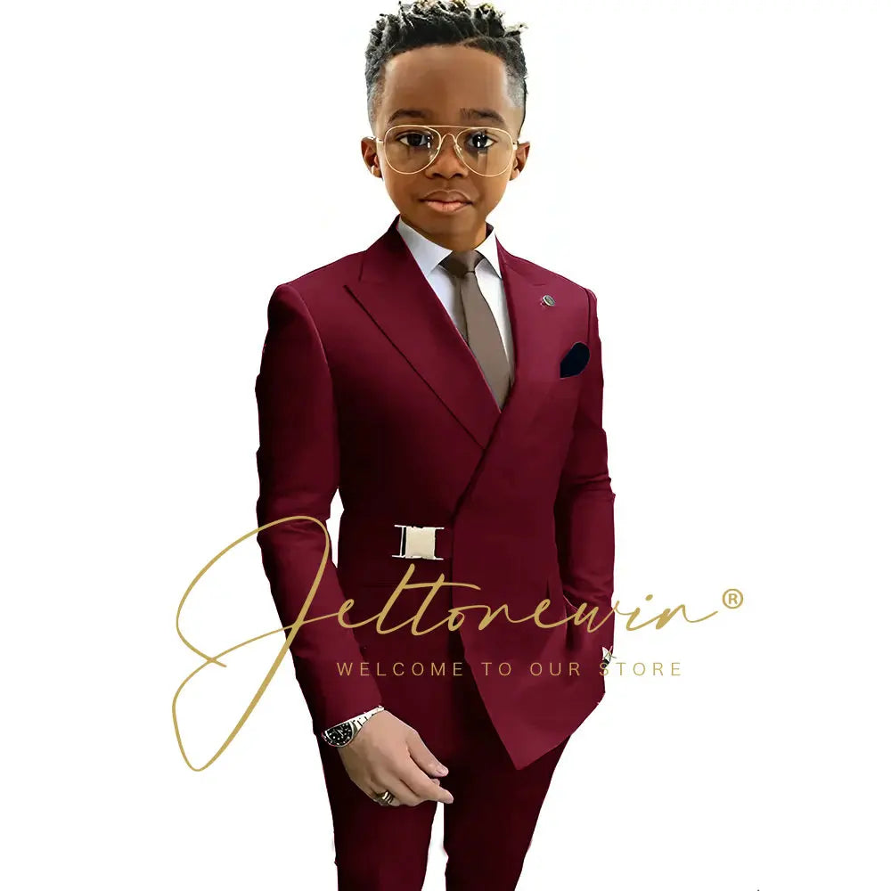 Boys Suit Fashion Wedding Tuxedos 2-piece Set Pointed Collar Jacket Double Breasted Blazer Pants for Party