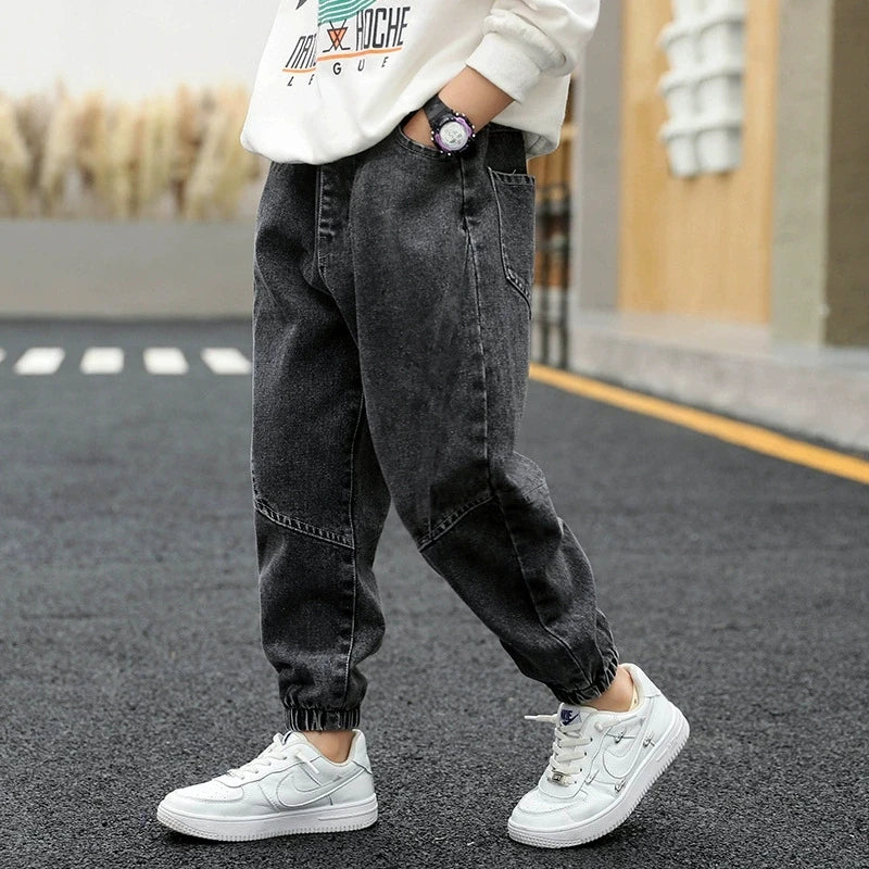 3-12 Years Old Spring Autumn Boys Jeans Fashion Splicing Slim Fit Style Long Denim Pants For Kids Children Trousers