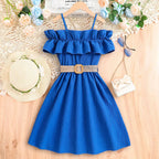 Prowow Girls Party Dresses With Belt 2pcs Trendy Ruffles Off Shoulder Dress For Girls Kids Clothes Teenagers Dresses Girls