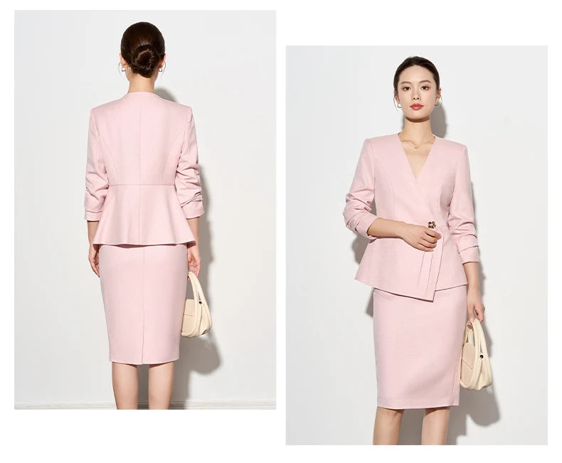 ZJYT Autumn 2025 Women Blazer Skirt Suit 2 Pieces Matching Sets Korean Fashion Office Lady Outfit Business Commuter Work Wear