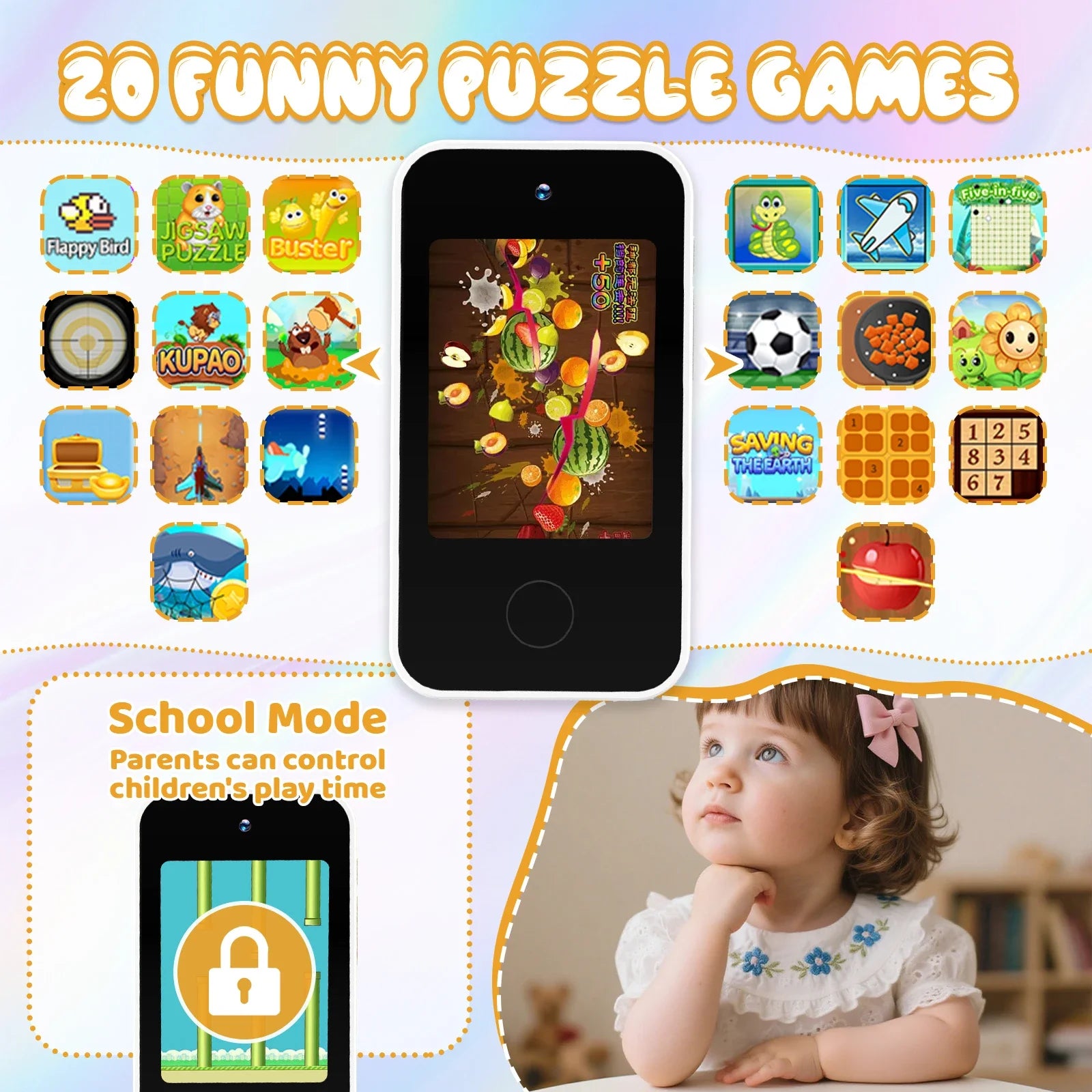 [Smart Phone] 2.8" Kids Smart Phone for Girls | Dual Camera| USB | 600mA battery| Game&Music&Alarm&Calculator，Kids Camera