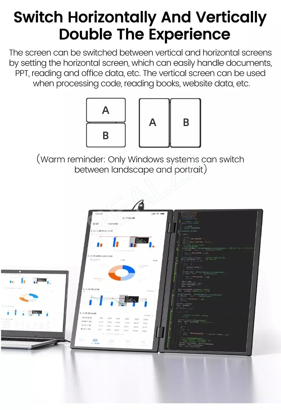 16 Inch 2.5K Dual Screen Portable Monitor 2560*1600P 16:10 100%sRGB With 360° Flip External Screen For PC Laptop Mac Phone PS4/5