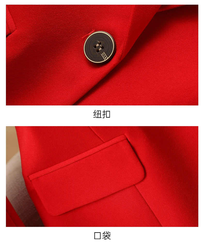 Bright Red Women's Suit Jacket, Stylish Fitted Coat, Black Asian-sized Young Girl Blazers. New 2026
