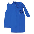 Women Dress 2 Piece Blazer Set Elegant Rhinestone 3D Flower Long Sleeve Coat Bodycon Midi Slip Dress Church Suit for Office Wear