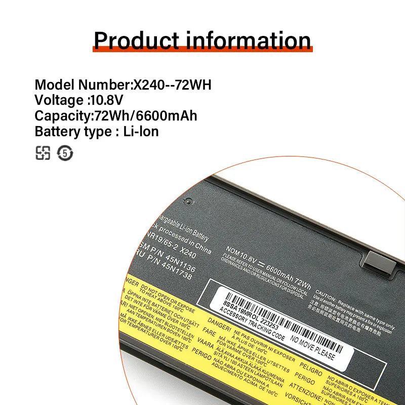 Laptop Battery For Lenovo Thinkpad X270 X260 X240 X250 T450 T470P T450S T440S K2450 W550S P50S 45N1136 45N1738 68+