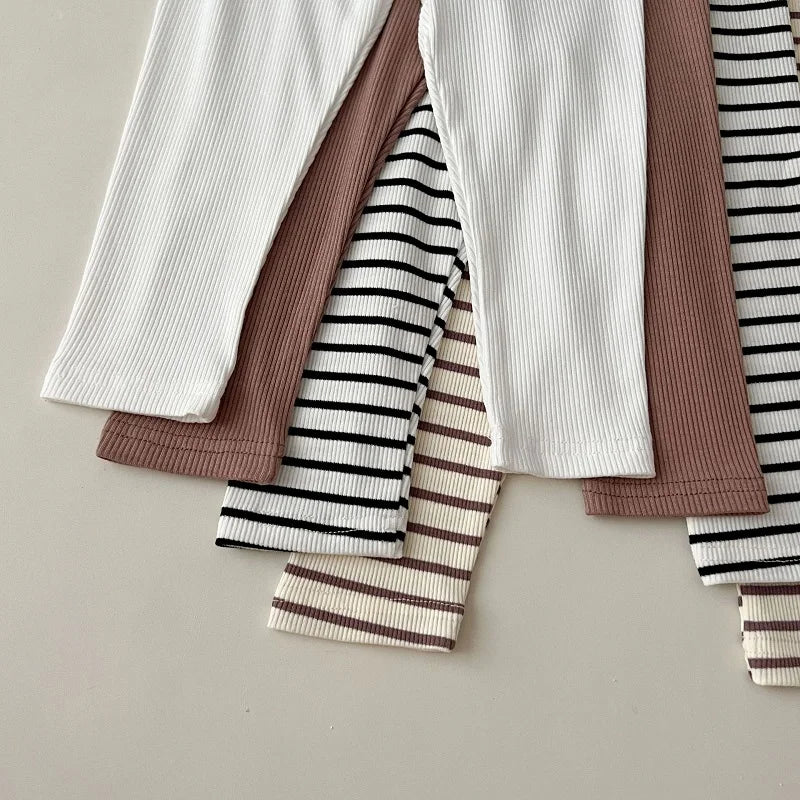 Baby clothes 0-6 year old children's pants striped cotton girls solid color leggings casual striped thin new boys elastic pants