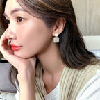 14K Real Gold Plating New Square Full Imitation Pearl Pendant Earrings Elegant Women's Prom Party Earrings