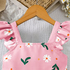 Girls' summer style small fly sleeve plant print dress