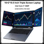 16+2*10.5 Inch Triple Screen Laptop Intel Core I5 12450H 32GB RAM 2TB Notebook Fingerprint/Face Recognition Unlocking Office PC