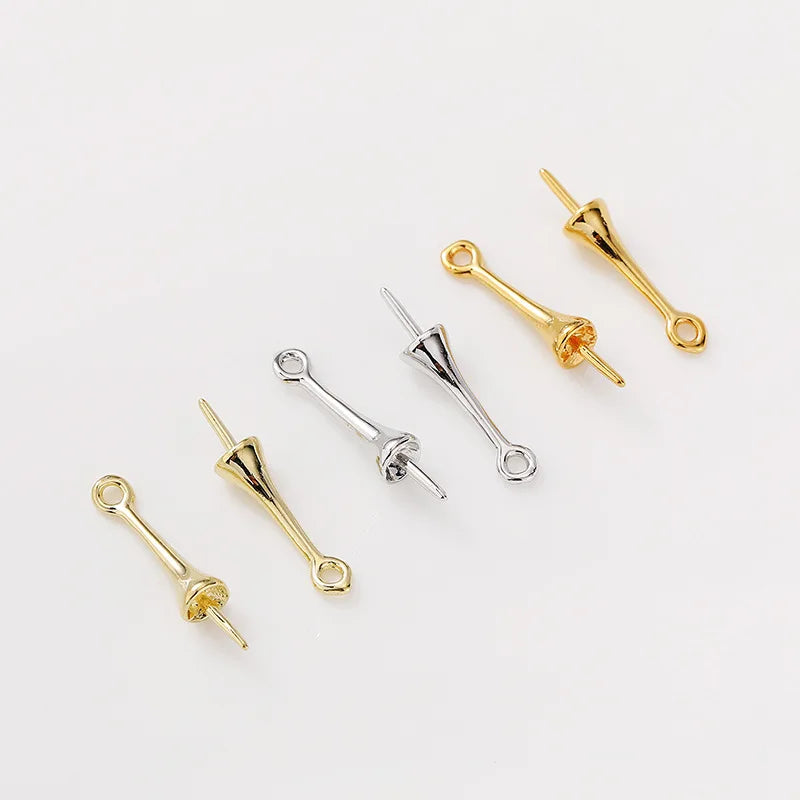 Gold Plated Brass Long Eye Pin Peg Bail with 6mm Bead Cap and Peg Pendant Bail,For Half Drilled Pearls,Earring Jewelry Making