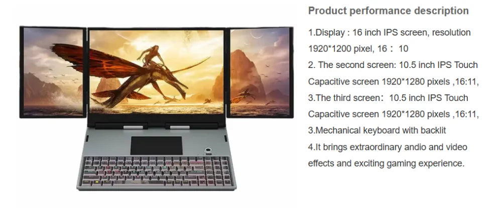 RAM 16G ROM 128G-1TB 16inch+10.5" +10.5" Three Screen Syncretism i5-1235U ultra Slim Aluminum Mechanical Backlit Keyboard LAPTOP