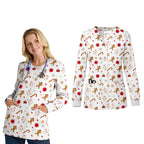 Women O-Neck Nursing Spa Scrub Uniforms Printed Scrubs Top Cartoon Medical Uniform Stretch Scrubs Top Long Sleeve Medicale Femme