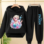 kids Kawaii Elsa Anima Film Pink Hoodies Boys Girls Casual Sweatshirt+Pants 3-12 Years Fashion Top Tracksuit Frozen Set Clothing