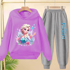 kids Kawaii Elsa Anima Film Pink Hoodies Boys Girls Casual Sweatshirt+Pants 3-12 Years Fashion Top Tracksuit Frozen Set Clothing