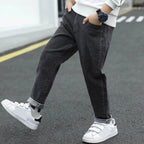 3-12 Years Old Spring Autumn Boys Jeans Fashion Splicing Slim Fit Style Long Denim Pants For Kids Children Trousers