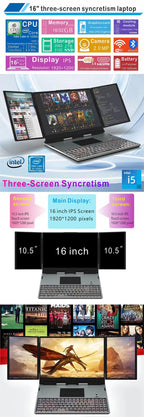 RAM 16G ROM 128G-1TB 16inch+10.5" +10.5" Three Screen Syncretism i5-1235U ultra Slim Aluminum Mechanical Backlit Keyboard LAPTOP