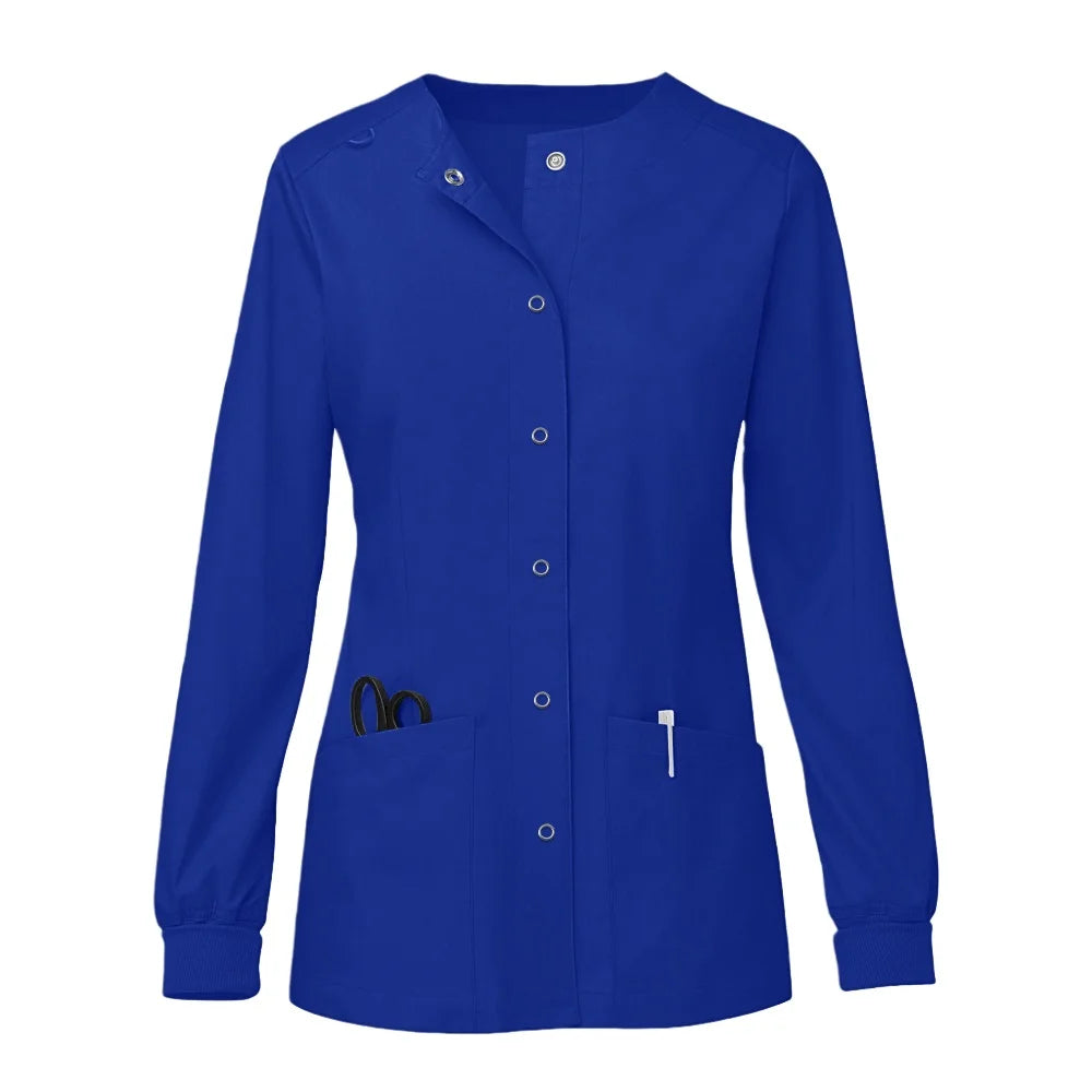 Women O-Neck Nursing Spa Scrub Uniforms Printed Scrubs Top Cartoon Medical Uniform Stretch Scrubs Top Long Sleeve Medicale Femme
