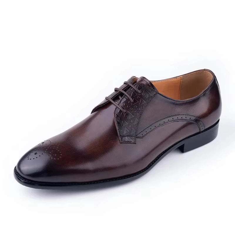 Luxury Mens Leather Shoes Fashions Genuine Leather Elegant Dress Derby Formal Shoe Casual Business Party Leather Shoes Coffee