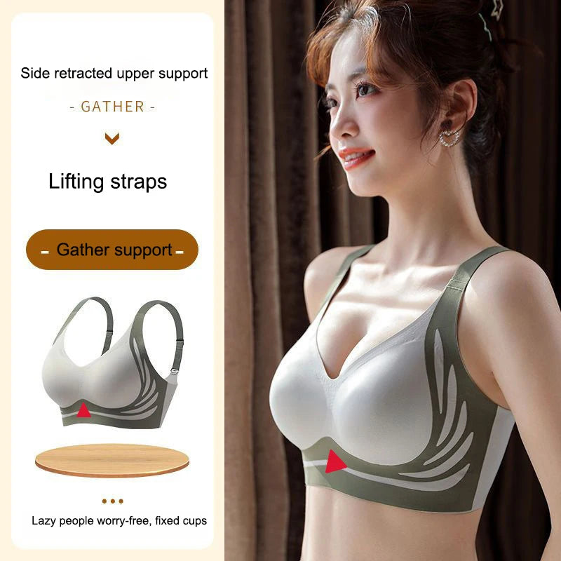 Plus Size Super Gather Push Up Bras Women Soft Support Seamless Underwear Female Full Cup Lift-Up Bras Wireless Soft Sleepwear