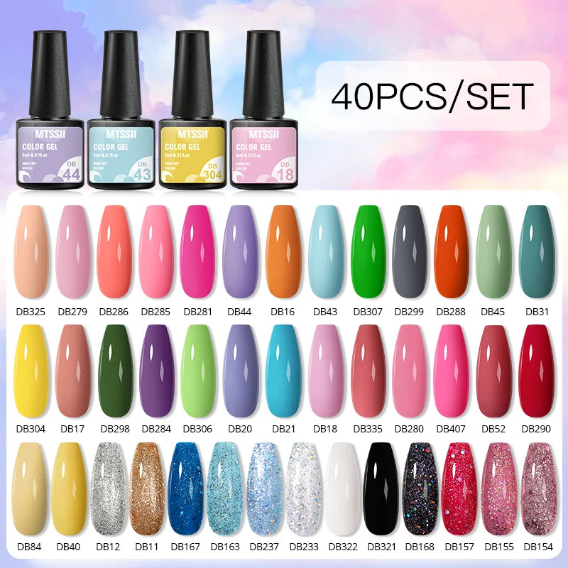 Mtssii 20/40/60Pcs Nail Gel Polish Set Kit Nude Pink Glitter Nail Art UV Gel Manicure Set Vernis Semi Permanent Base Top Coat