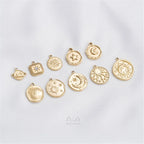 Titanium Steel Vacuum Plated 14K Real Gold Stars Moon Sun Circular Plate Charms Pendant DIY Jewelry Pendant